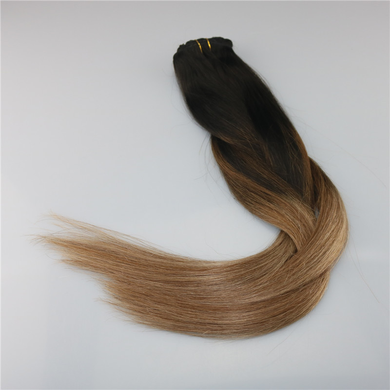 9A Grade Remy Clip in Omber Hair Extensions Balayage Dark brown fading to Ash blonde color Highlights Sew in Clip on Extensions 120g