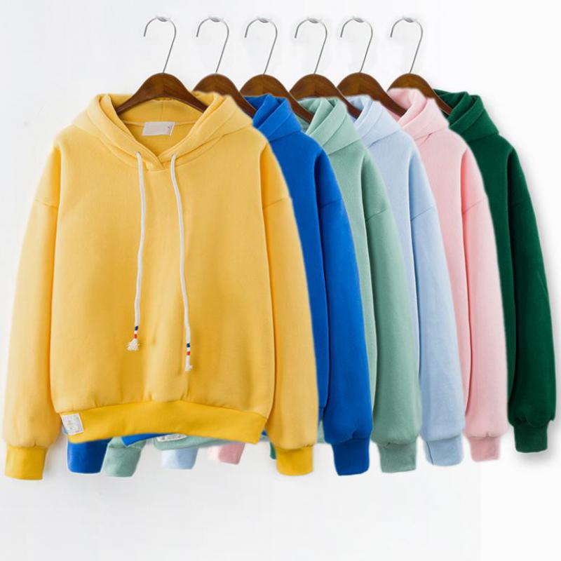 2018 New Autumn Winter Korea Solid Color Plus Velvet Sweatshirt Female Long-sleeved Candy Color Loose Student Hoodie Sweatshirt