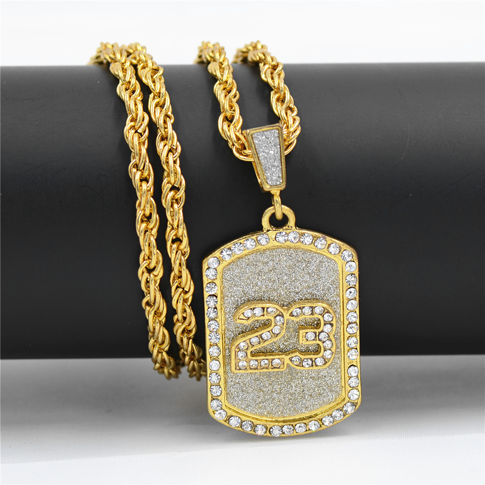 Uodesign Golden Bling Number 23 Tag Stars Rhinestone Necklaces Men Women Hip Hop necklace Charm Pendants Rock Jewelry Gift