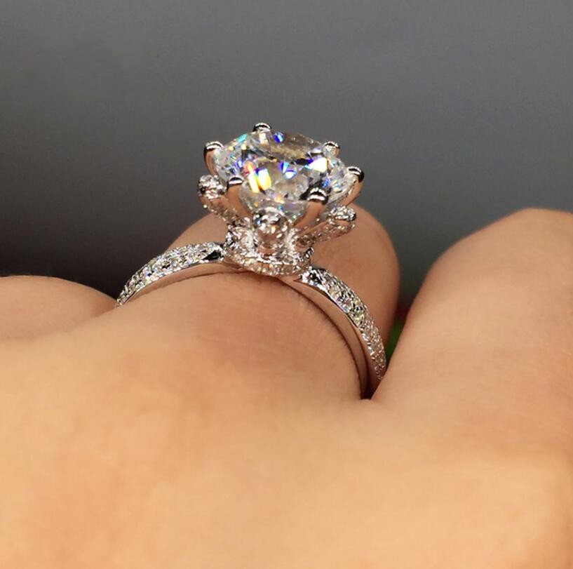 Sterg Sier Topaz CZ Engagement Ring | Round Cut White Gemstones wer Band