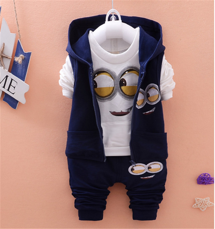 Autumn Baby Girls Boys Minion Suits Infant/Newborn Clothes Sets Kids Vest+T Shirt+Pants 3 Pcs Sets Children Suits