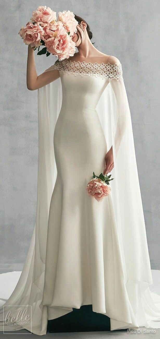 Satin Mermaid Dresses With Wrap Off The Shoulder Sweep Train Chiffon Cape Simple Beach Wedding Dress Custom Made Bridal Gowns