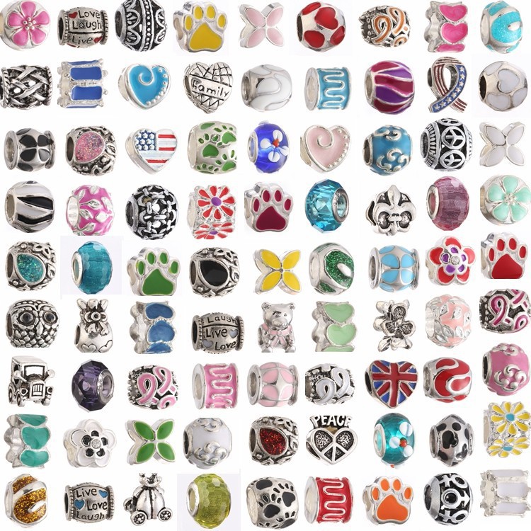 50PCS Mixed Styles Wholesale Multicolor Crystal Alloy Beads Charms DIY Jewelry European Bracelets Bangles Women Girls Gifts B006