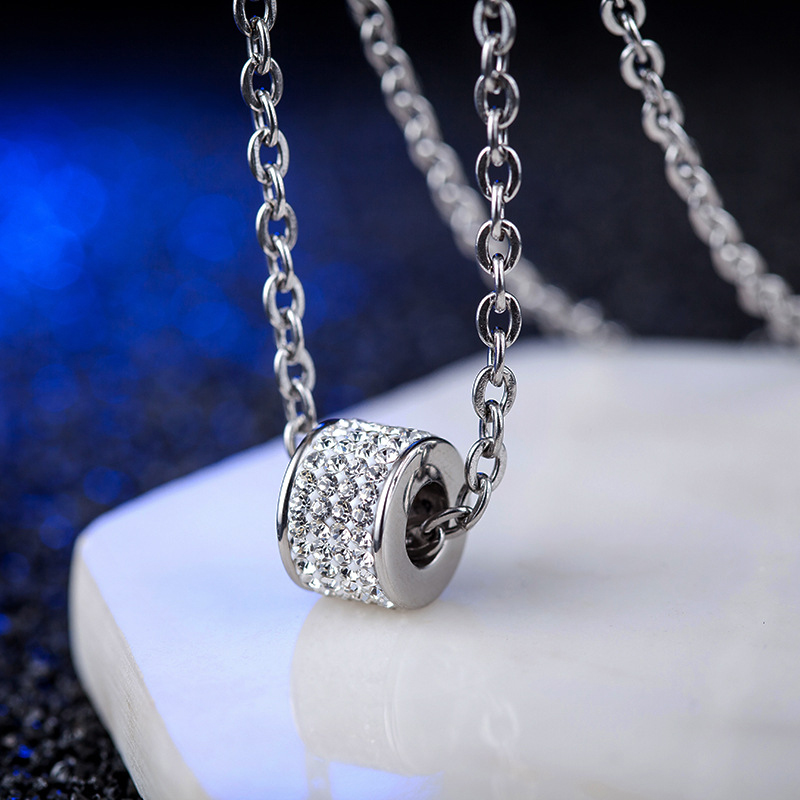Round Lucky Pendant Necklace Full Cubic Zirconia Setting Transfer Beads 316L Stainless Steel Women Men's Jewelry