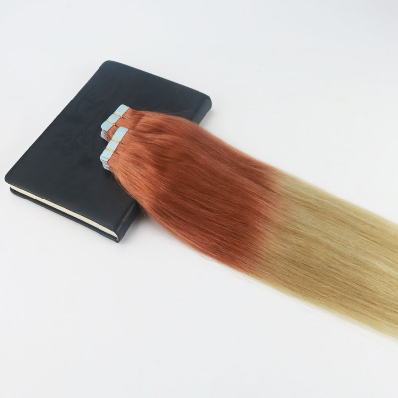 Tape In Hair Extensions 14-24" Ombre Red Fading to Blond #613 Brazilian Reny Hair Full Set Skin Weft Hair Extensions 40Pcs 100G/Package