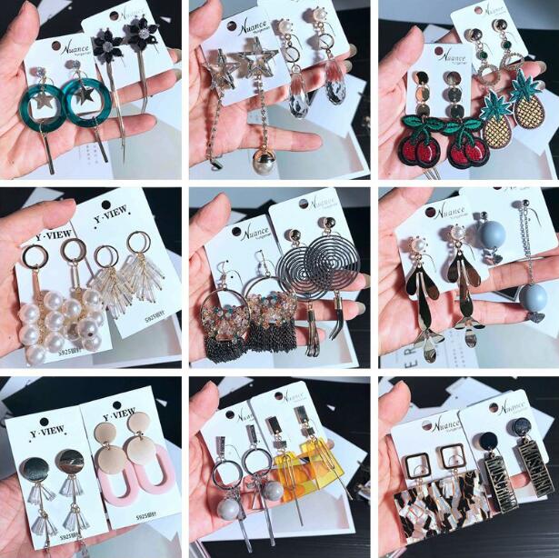 new fashion girl Madam Luxurious geometry Pearl crystal gemstone zircon Earrings alloy Tassels Earrings Mix 15 styles 15 pairs