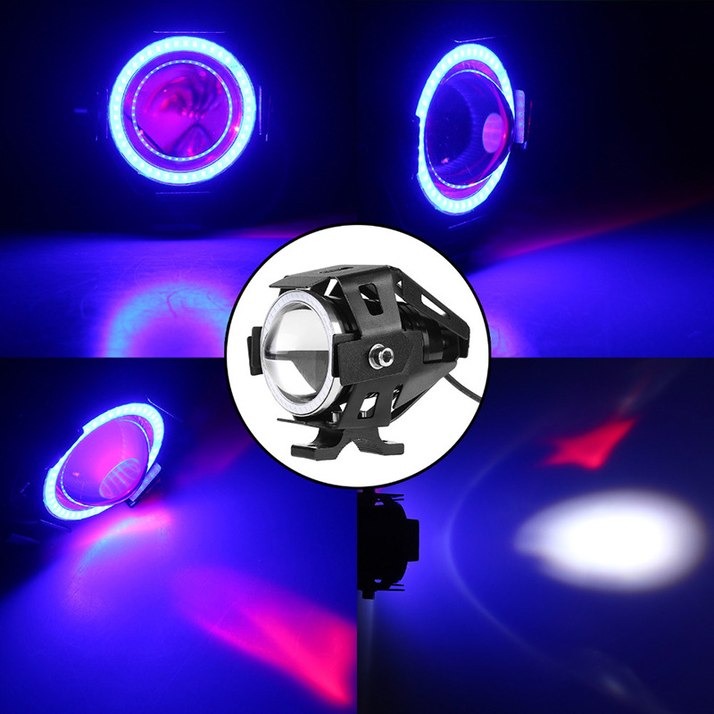 PAMPSEE 2PCS U7 Motorcycle LED Headlights 125W 3000ml Moto Auxiliary Head Lamp Lights 12V U7 LED Motobike Angel Eye Headlamp