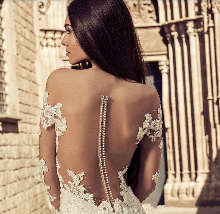 sexy illusion mermaid wedding dresses sheer long sleeves bridal gowns lace appliqued court train african wedding dress