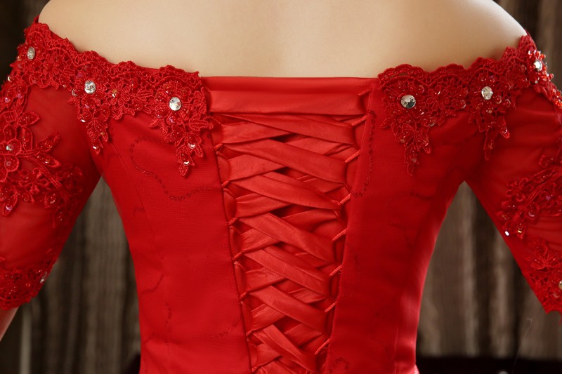 Free shipping 2018 New Desing Half Sleeves Red White Wedding Dresses Princess Lace Sex Wedding Gowns Quality Wedding Frocks