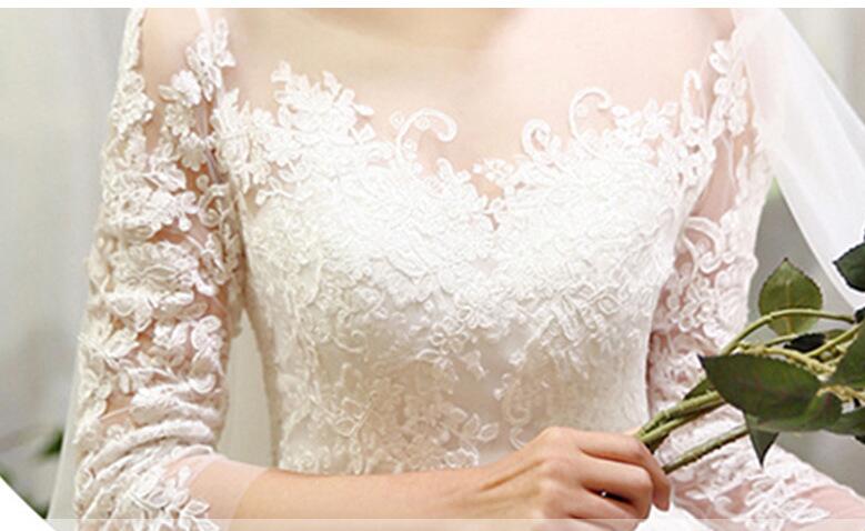 long half sleeve muslim lace wedding dress high quality 2017 bride simple bridal gown real photo wedding-dress vestido de noiva