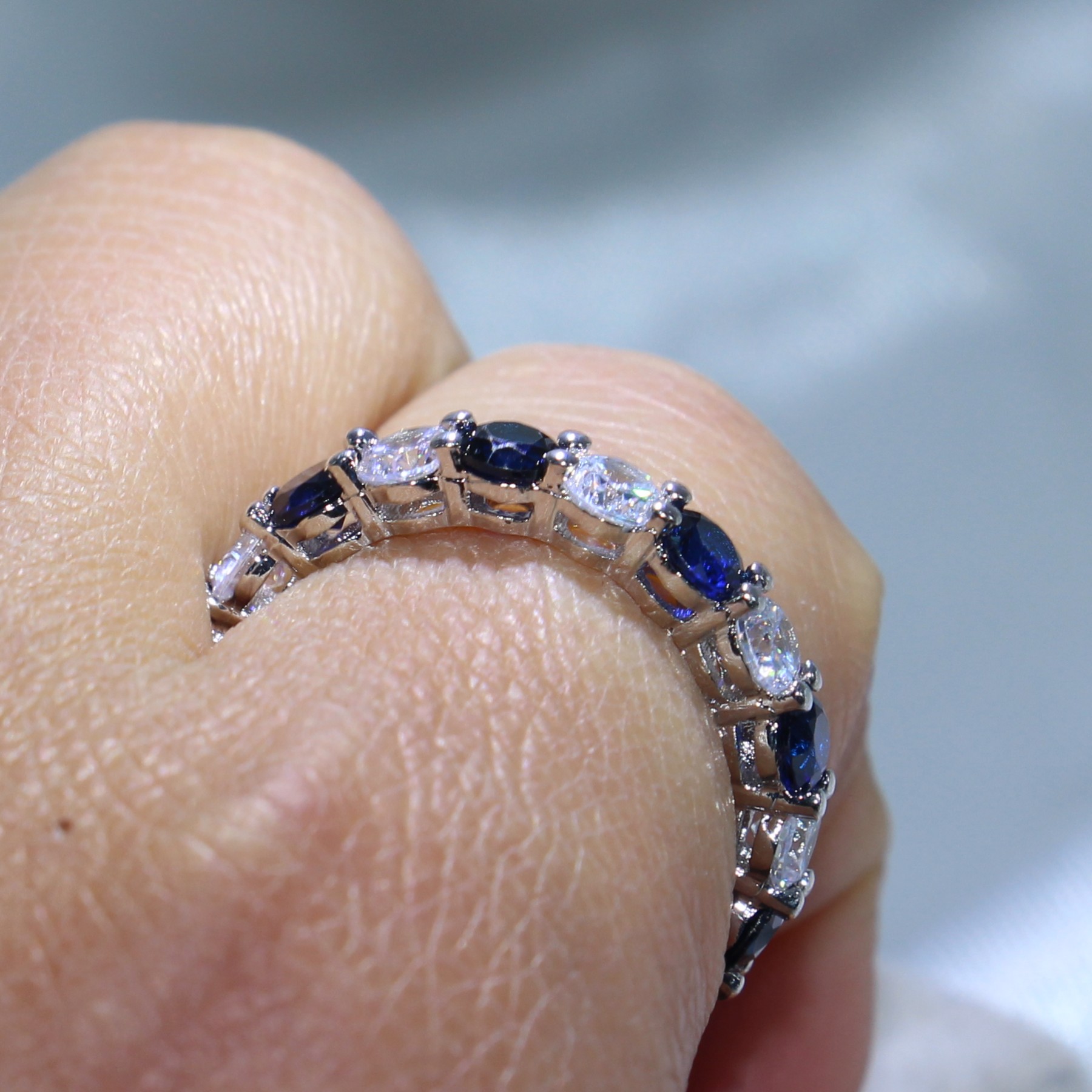 Sterling Sier Blue Sapphire CZ Eternity Wedding Band Ring for Women - Bohemian, Celtic, Asian & East Indian Styles Free shipping