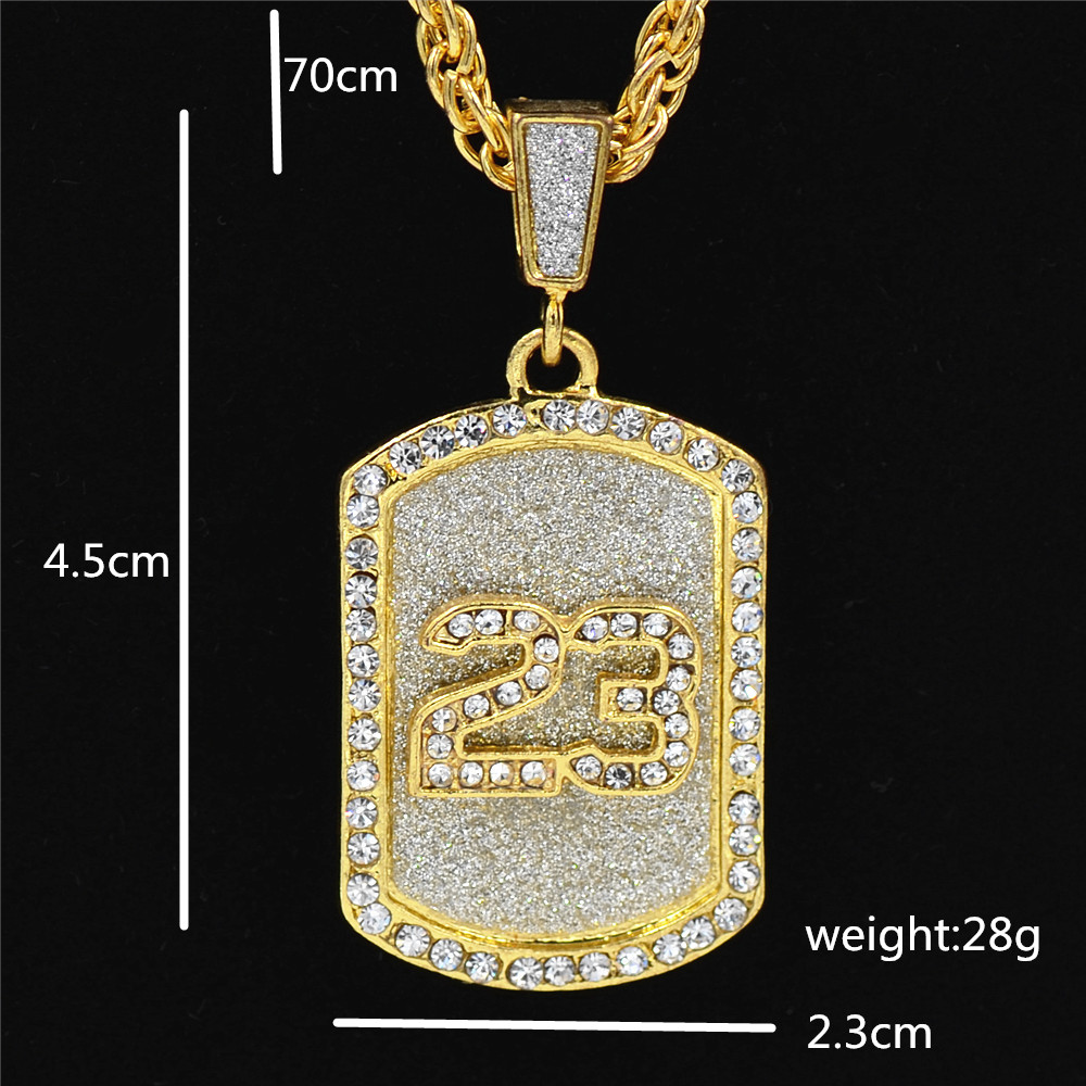 Uodesign Golden Bling Number 23 Tag Stars Rhinestone Necklaces Men Women Hip Hop necklace Charm Pendants Rock Jewelry Gift