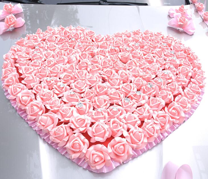 Wedding Car Decoration Flower Set PE Artificial Rose Door Handles and Rearview Mirror Decorate Heart-shaped Wedding Car Decoration