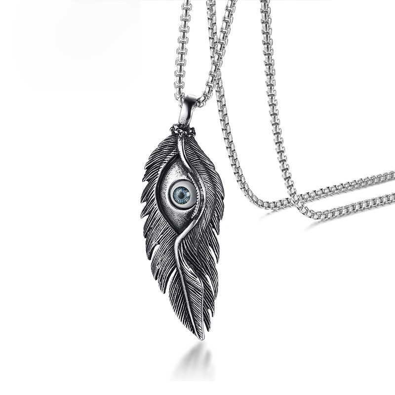 Mens Feather Pendant Necklace Vintage Silver Color Stainless Steel Casting Evil Stone Eye Male Necklace Party Accessories
Mens Feather Pendant Necklace Vintage Silver Color Stainless Steel Casting Evil Stone Eye Male Necklace Party Accessories
