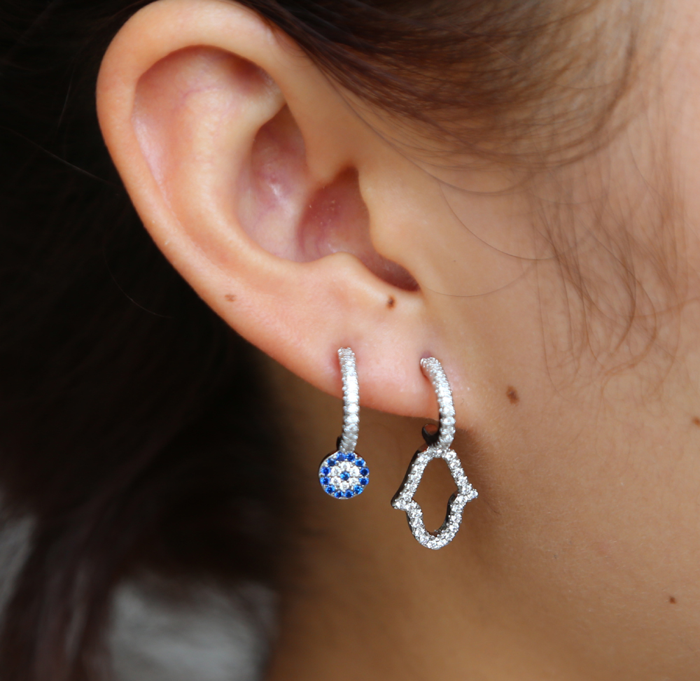 fashion jewelry turkish evil eye hamsa hand stud earring pave Sparking cz high quality delicate girl women multi piercing jewelry earrings
