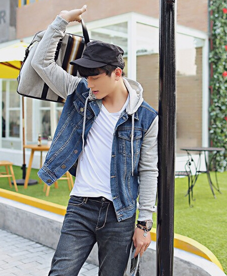 Wholesale-Autumn vintage denim jacket with a hood male plus size plus size denim coat outerwear slim men's clothing