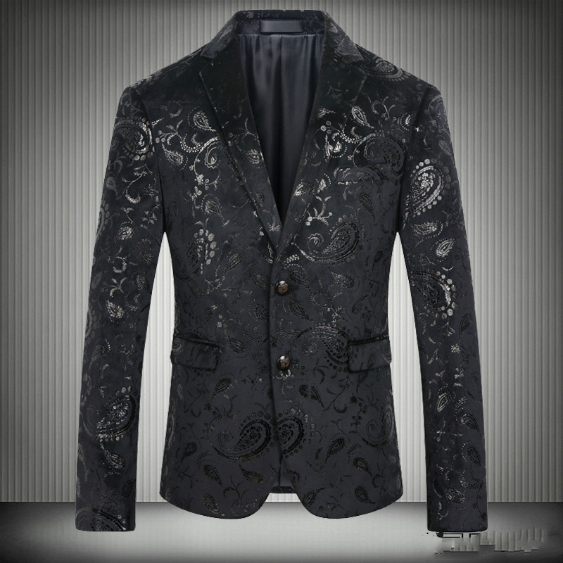Mens Wedding Tuxedos Just One Piece Handsome Mens Suits Print Black Jacket Wedding Suits For Men In Stock Plus Size Jackets Groom Wear
