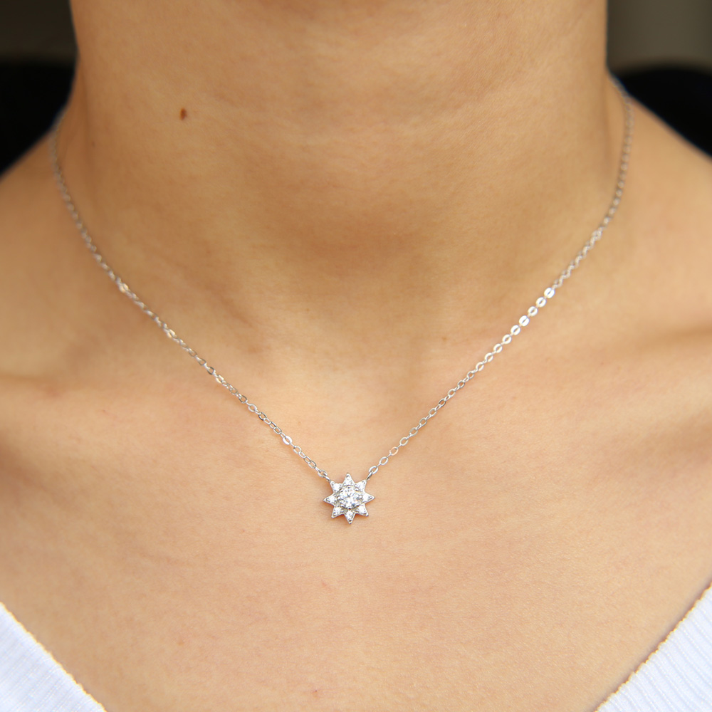 cz sun pendant necklace 100% 925 sterlilng silver material simple mini pendant lovely cute girl women collarbone necklaces jewelry