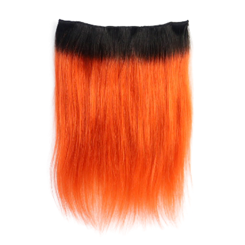 Hot Selling Wholesale 1B/orange Straight One Piece Clip In Human Hair Extensions 5Clips With Lace Remy Human Hair