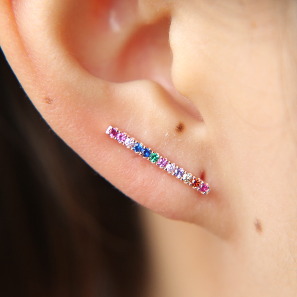 rainbow bar earring long ear climber fashion women jewelry 925 sterling silver colorful design Gold plated fashion jewelry