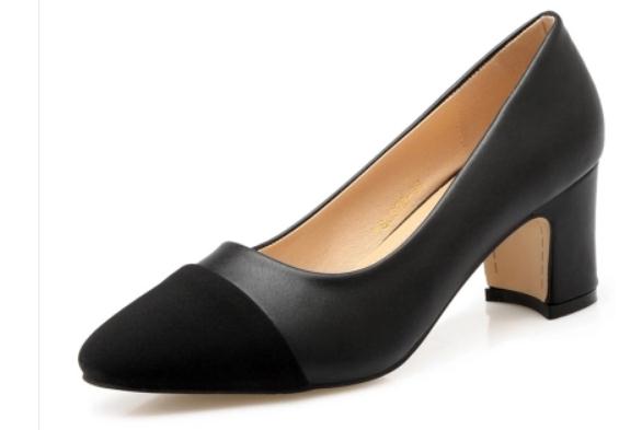 Free send High heeled shoes autumn Blue Patchwork Coarse heel women's Single shoes, Black