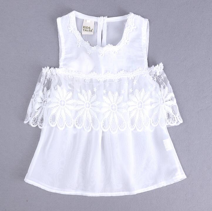 Baby Girls Summer Clothes Set Kids Lace Flowers Off Shoulder White Top + Stripe Shorts Girl 2pcs Set Children Outfits Clothing Suit 13425