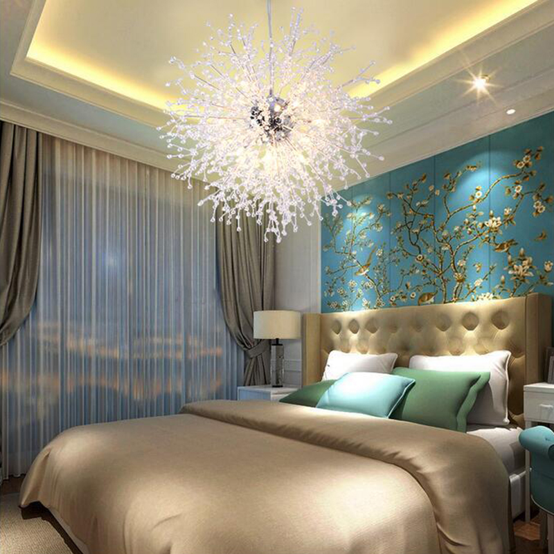 Modern Firework Chandeliers Lighting Crystal Pendant Light Dandelion Hanging Lamp for Bedroom Kitchen Dining Room Indoor Lighting Fixture
