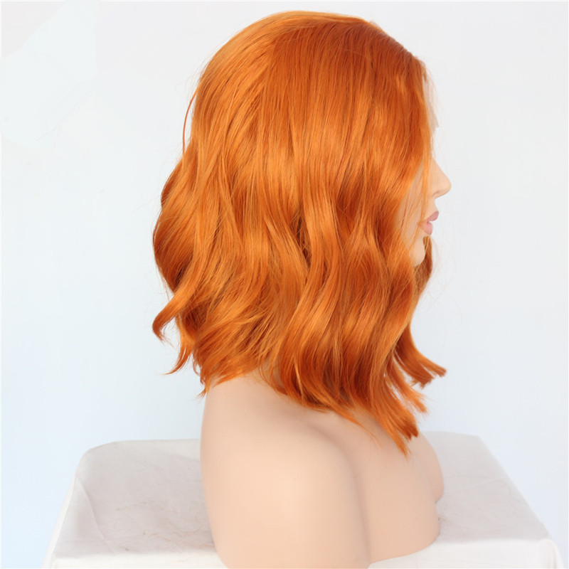 Free part Short Natural Wave bob wig Orange Color Heat Resistant 150% density Blogger Daily Makeup Wedding Synthetic Lace Front Wigs