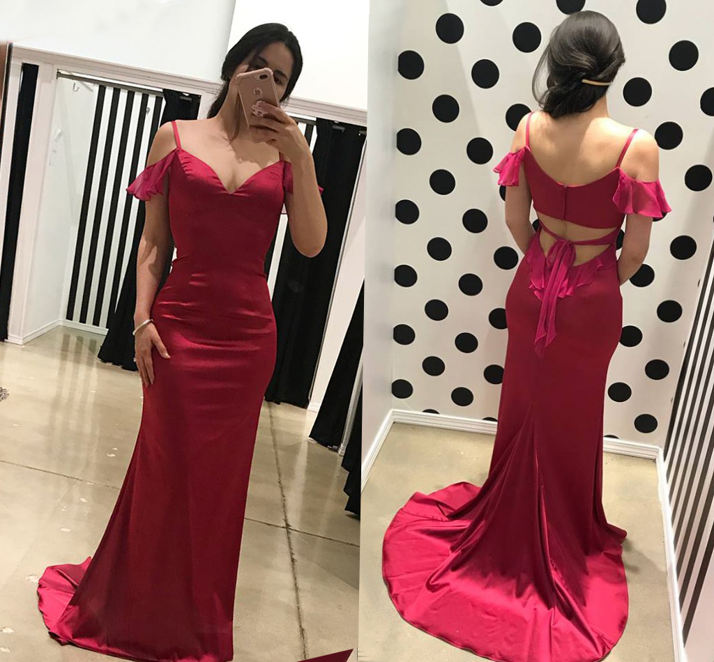 Off Shoulder Red Mermaid Prom Dresses Spaghetti Straps Chiffon Satin Cutaway Sides Backless Long Prom Dresses Fast Shipping, Champagne
Off Shoulder Red Mermaid Prom Dresses Spaghetti Straps Chiffon Satin Cutaway Sides Backless Long Prom Dresses Fast Shipping, Champagne