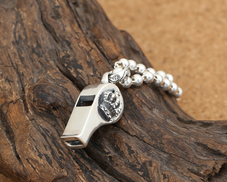 Brand 925 sterling silver jewelry antique silver hand-made American designer crown whistle necklace pendants for men free shipping