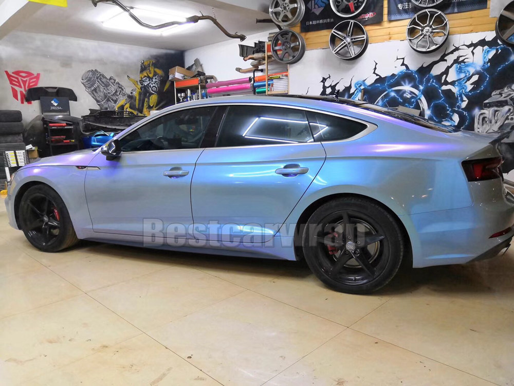 Blue Gray Gloss Rainbow Shift Color fow Vinyl Wrap flip with Air bubble Free for car wrap covering film foil Size:1.52*20M/Roll 5x67ft
