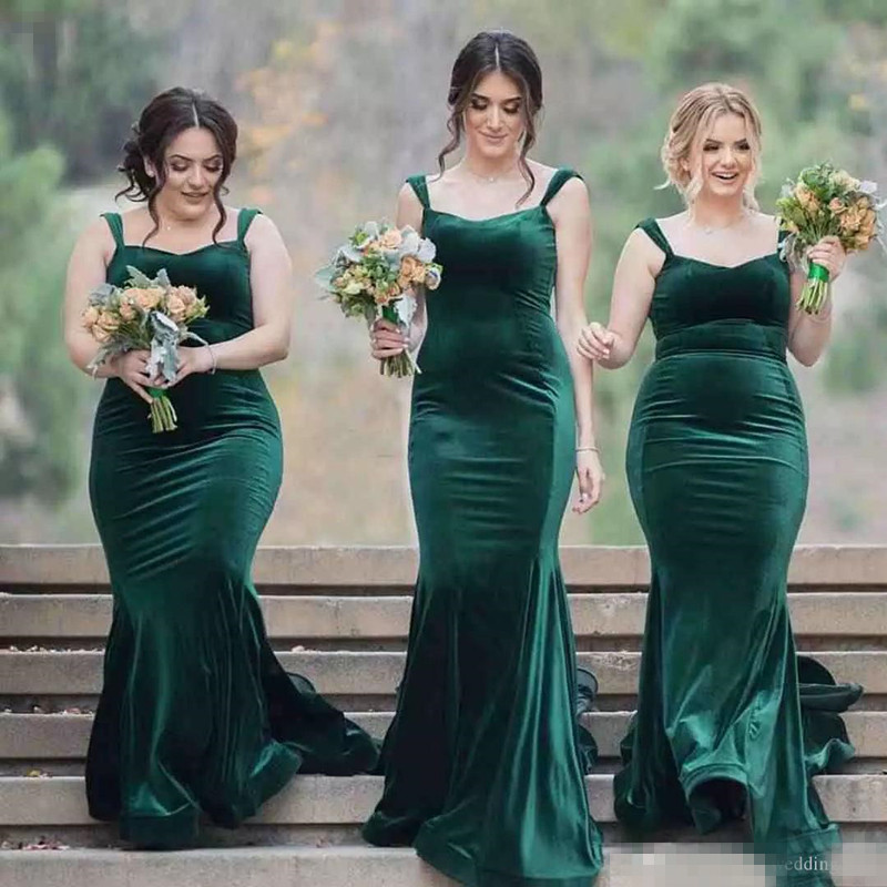 Hunter Green 2019 Velvet Spaghetti Mermaid Bridesmaid Dresses Back Zipper Floor-Length Custom Made Formal Gowns For Wedding Simple
Hunter Green 2019 Velvet Spaghetti Mermaid Bridesmaid Dresses Back Zipper Floor-Length Custom Made Formal Gowns For Wedding Simple