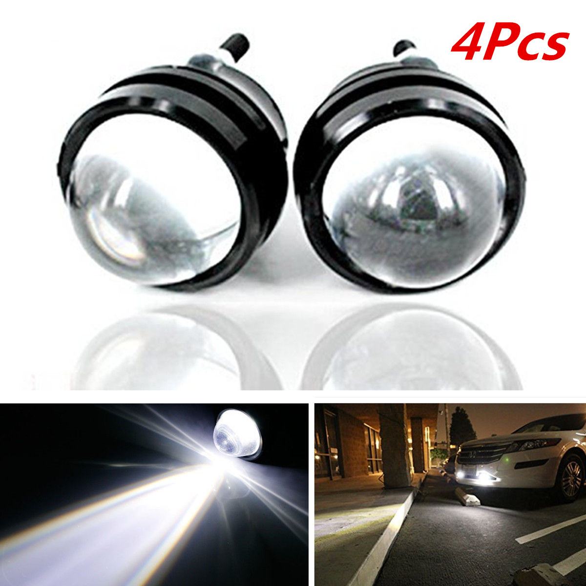 

4Pcs White DC 12V 10W Daytime Running Light DRL Bull's Eye Car Led Lens Fog Lamp eagle Refit Fish eye Fog Driving Bulbs 6000K