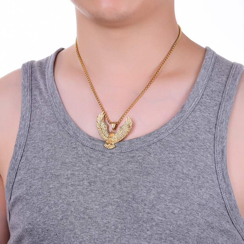 Elegant Golden Retro Eagle Hawk Wing Pendant for Men - Premium 316L Stainless Steel Chain