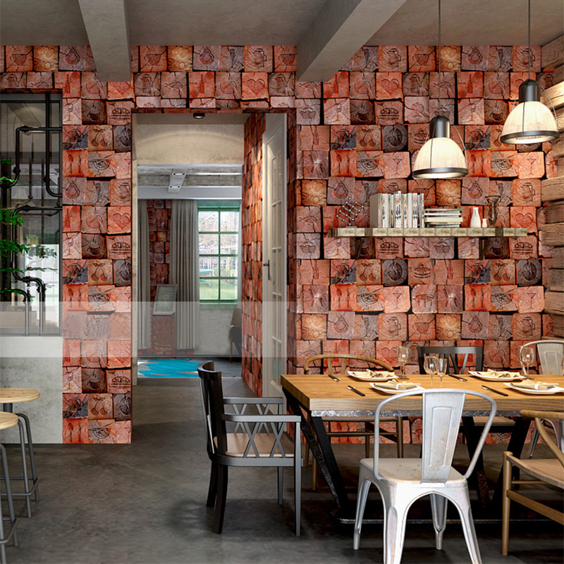 3D Stereo Embossed Wood Fiber Personality Wallpaper Retro Cafe Restaurant Kitchen Creative Waterproof Thickened Wallpaper