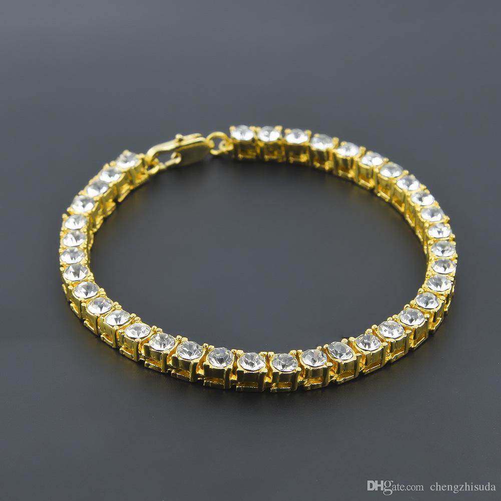 Hip Hop Bracelet Gold Plated Bling Bling 1 Row Iced Out Cz Bracelet Top Fashion Mens Jewelry Y101