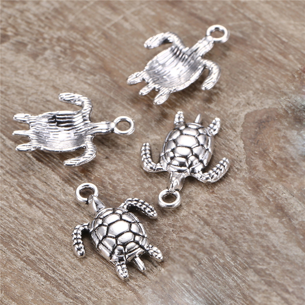 100pcslot 2317mm antique silver Alloy Turtle charms Pendant for Jewelry Making Metal Animal Pendant for DIY Findings