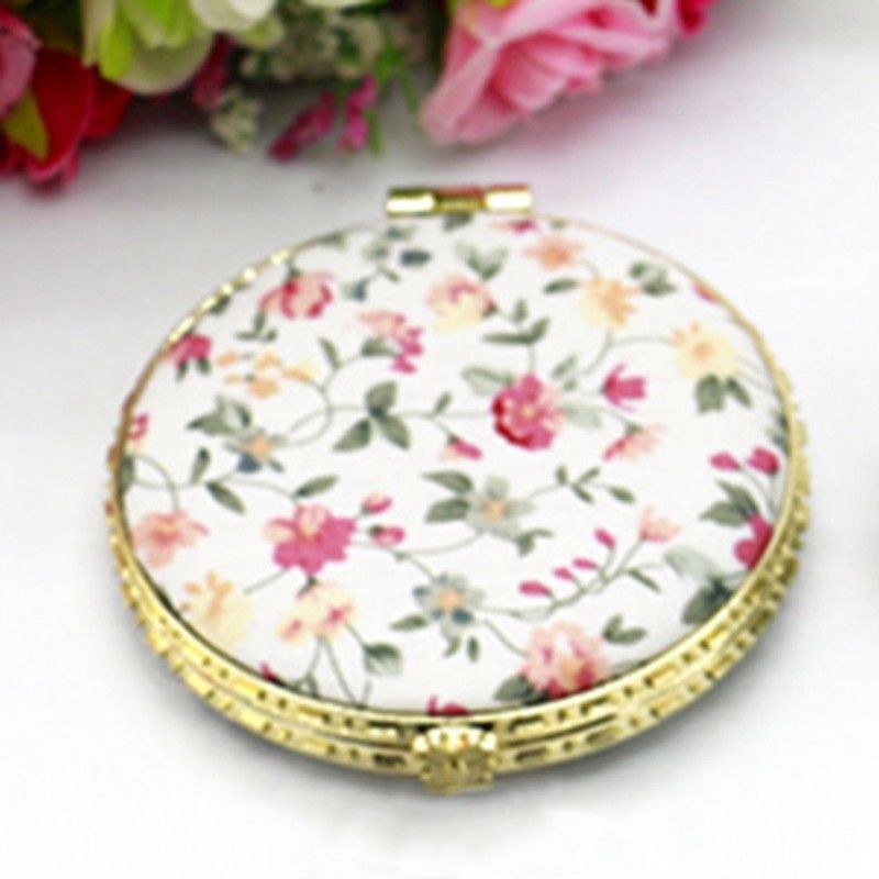 Makeup Compact Pocket Floral Mirrors Double-side Folding Mirror Hot Partysu Cloth Cover Printed Portable Round Mirrors F1614