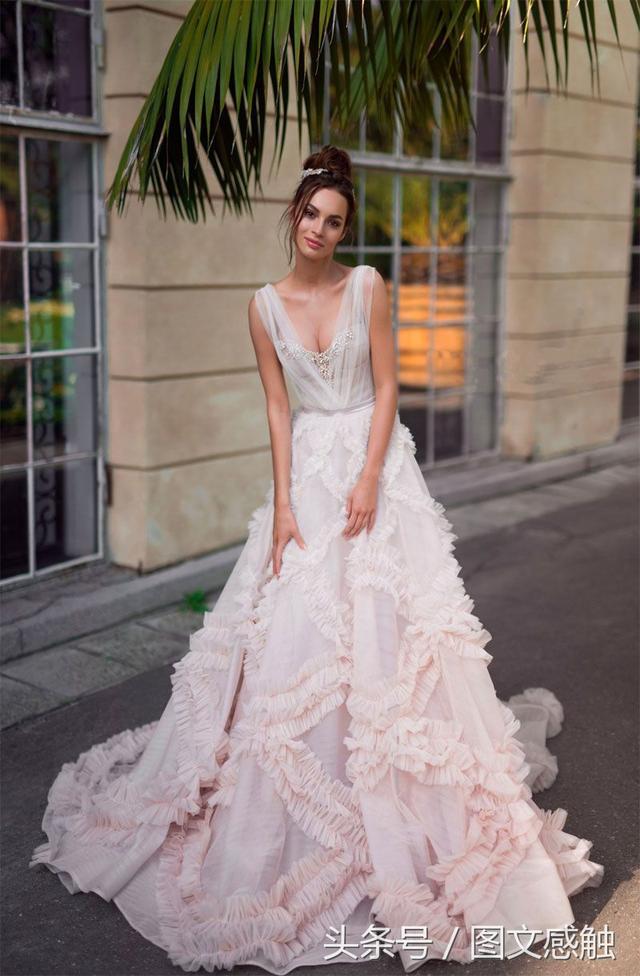 Pink Dresses V Neck A e Sleeveless Sweep Train Ruffle Boho Dress Custom Made Plus Size Bridal Wedding Gowns