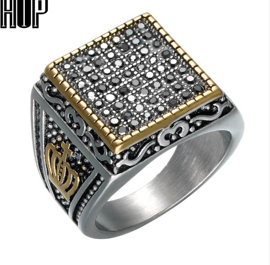 HIP Punk Crown Pattern Mens Signet Rings Vintage Square Titanium Stainless Steel Crystal Rings for Men Jewelry
HIP Punk Crown Pattern Mens Signet Rings Vintage Square Titanium Stainless Steel Crystal Rings for Men Jewelry