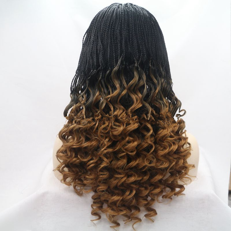 High quality ombre brown Hair short curly braids wig 16" africa women style box braid wig full Synthetic Lace Front Wigs with baby hair