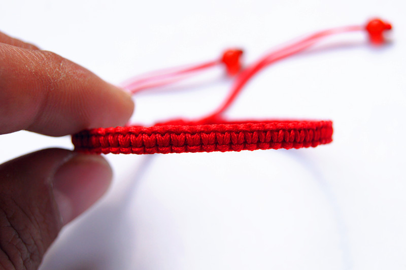 Free delivery - pure hand woven yellow * red * dark green, flat knot - charm bracelet.