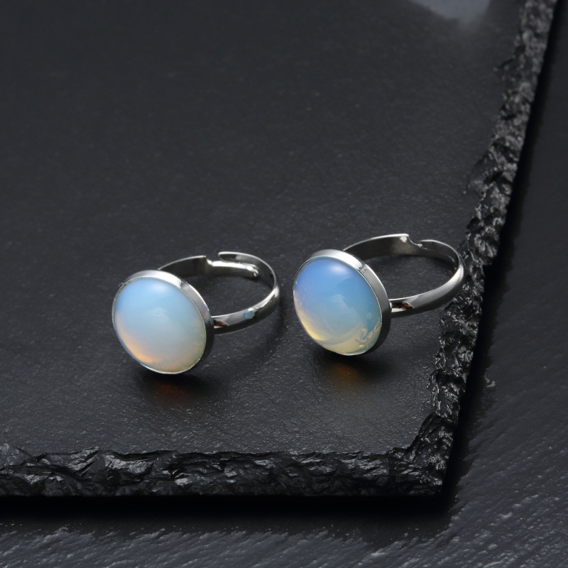 10mm 12mm natural stone ring white blue Turquoise opal pink crystal Chakra open ring for women jewelry