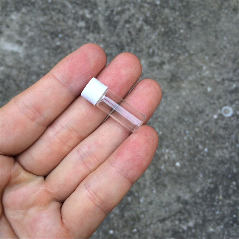 1ml Glass Bottles Vials White Plastic Cap Empty Tiny Transparent Glass Bottle Jars Screw cap 10*28*6mm Wholesale 100pcs