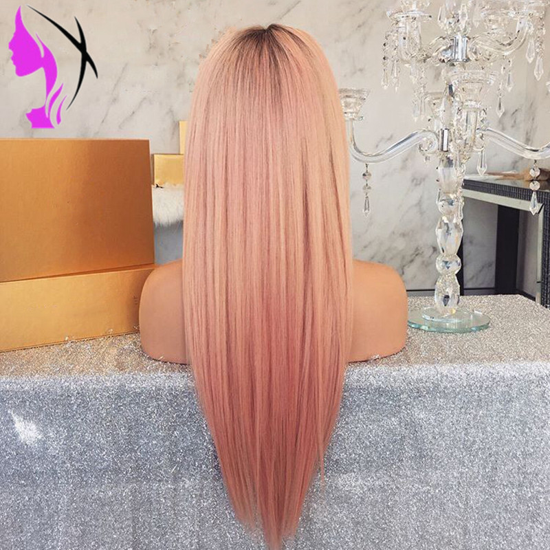 Long Pink Wig 180density brazilian full Lace Front Synthetic Wig Heat Resistant Glueless Ombre Wigs For Black Women