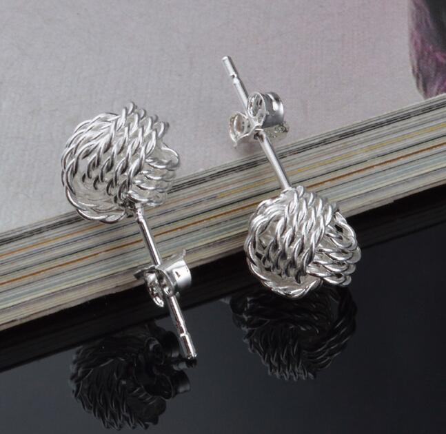 2018 new fashion Graceful 925 Silver Plated Gold Jewelry Delicate Knot Women's Stud Fashion Earrings Party Lovely Earrings Free Shipping