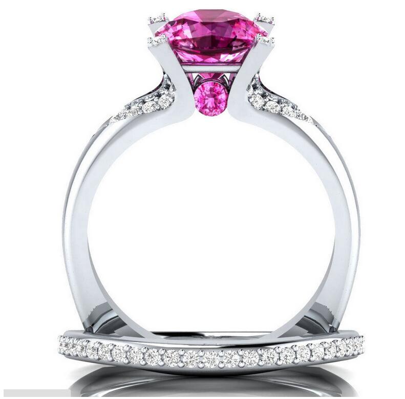 Drop Shipping New Arrival Professional Luxury Jewelry 925 Silver Fill Round Cut Topaz&Sapphire CZ Diamond Wedding Band Ring for Women Gift