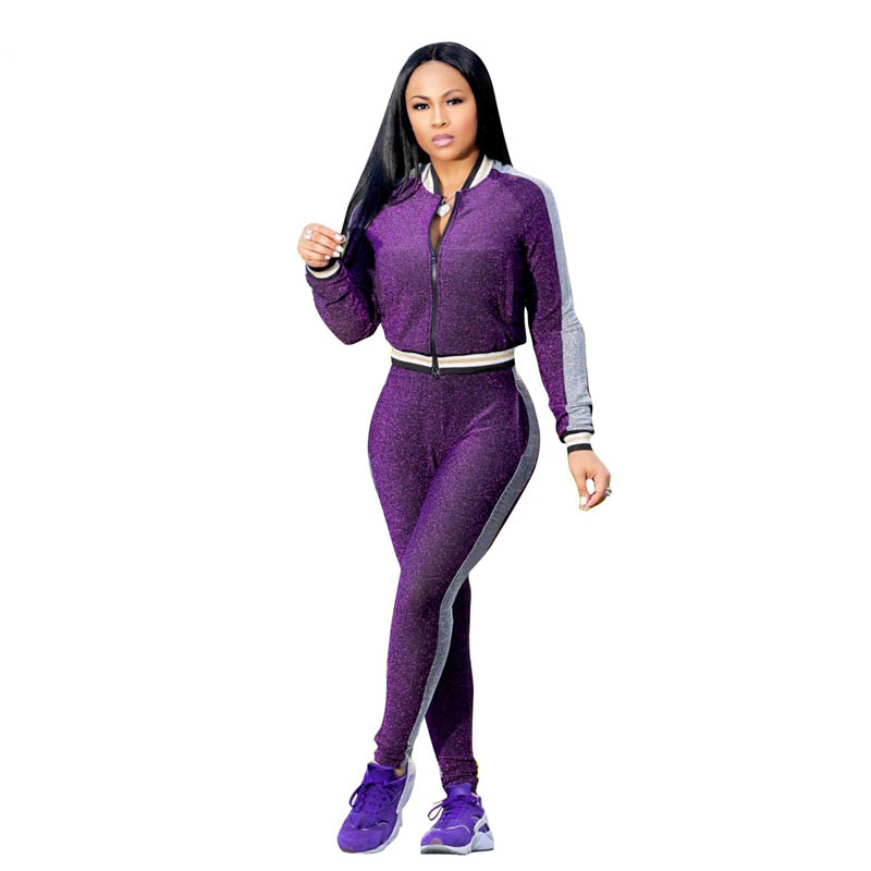 Sexy Shiny Two Piece Tracksuit Women Clothes Front Zipper Full Sleeve Coat+Pocket Bodycon Pants Autumn Casual 2 Piece Set, Purple
Sexy Shiny Two Piece Tracksuit Women Clothes Front Zipper Full Sleeve Coat+Pocket Bodycon Pants Autumn Casual 2 Piece Set, Purple