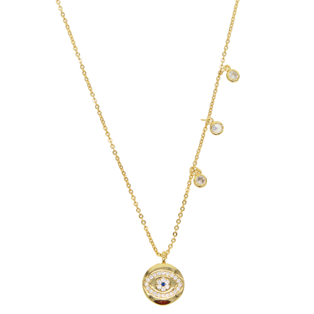 Gold plated lucky evil eye charm necklace cz drop elegance fashion jewelry women elegance fashion pendant necklaces