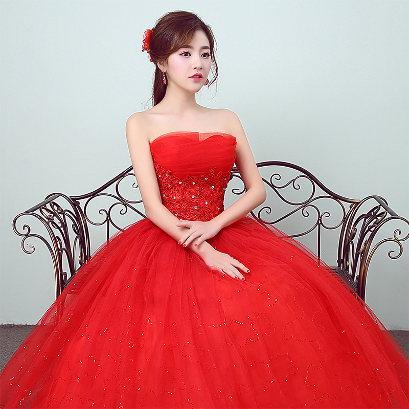 Real Photo Customized Vestidos De Novias Elegant New Spring and Summer White Strapless Simple Ball Gown Wedding Dress Bridal